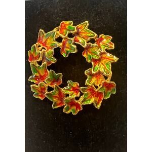 NWOT Vintage Jewelry Beautiful Enamel Fall Autumn Leaves Leaf Wreath Pin Brooch